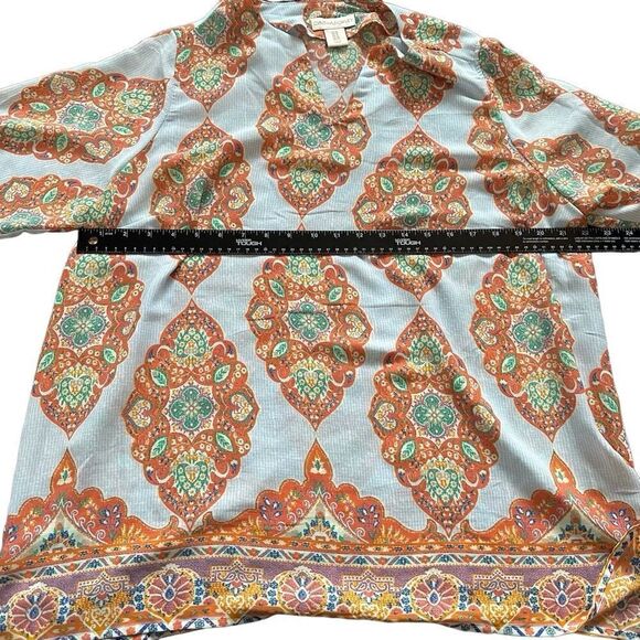 CYNTHIA ROWLEY- Blue and Orange Medallion Print Boho Tunic Top, Plus Size 1X - Picture 9 of 12